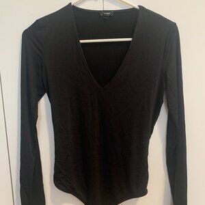 Express Black V-Neck Long Sleeve Bodysuit